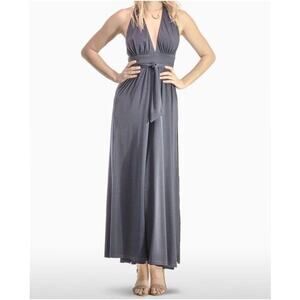 NWT Josa Tulum Cata Maxi Goddess Tie Low Halter Dress – Warm Grey (One Size)